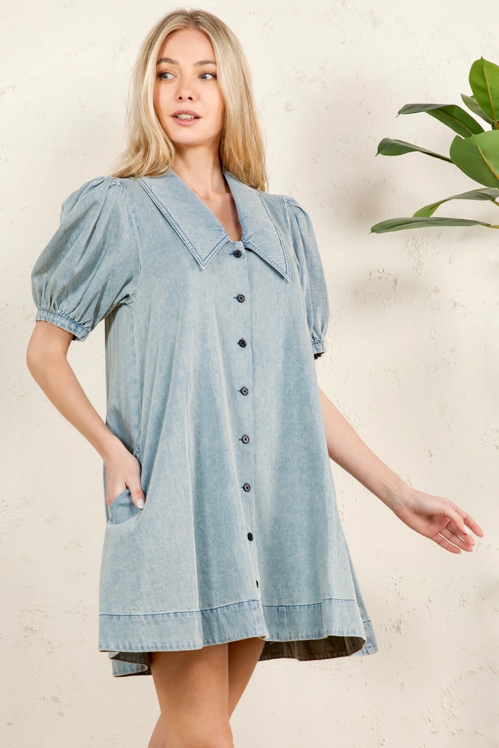 RD217 - Ruffle Short Sleeve Denim Mini Dress