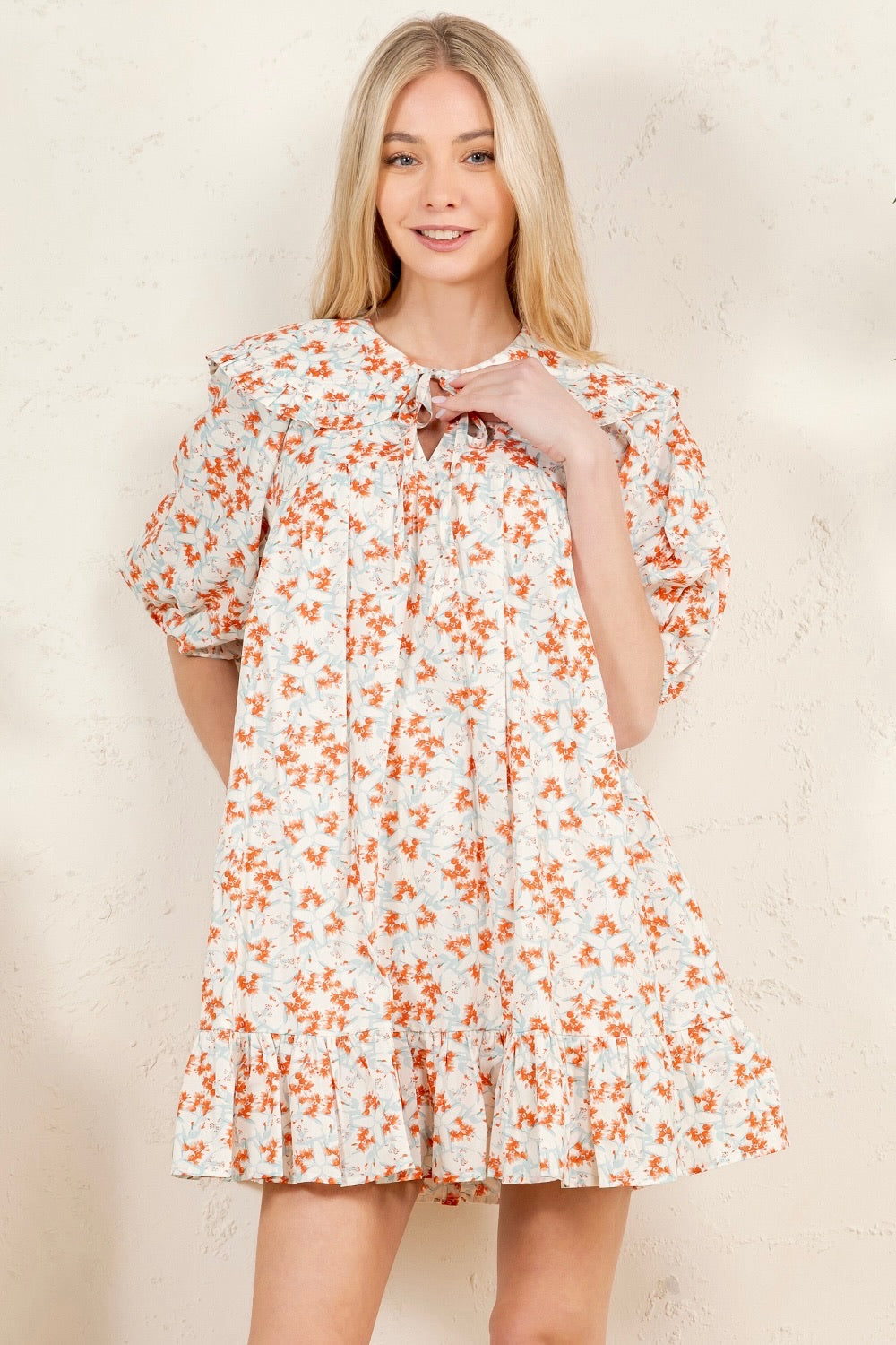 Vintage Ruffle - Collar Smock Mini Dress RD218