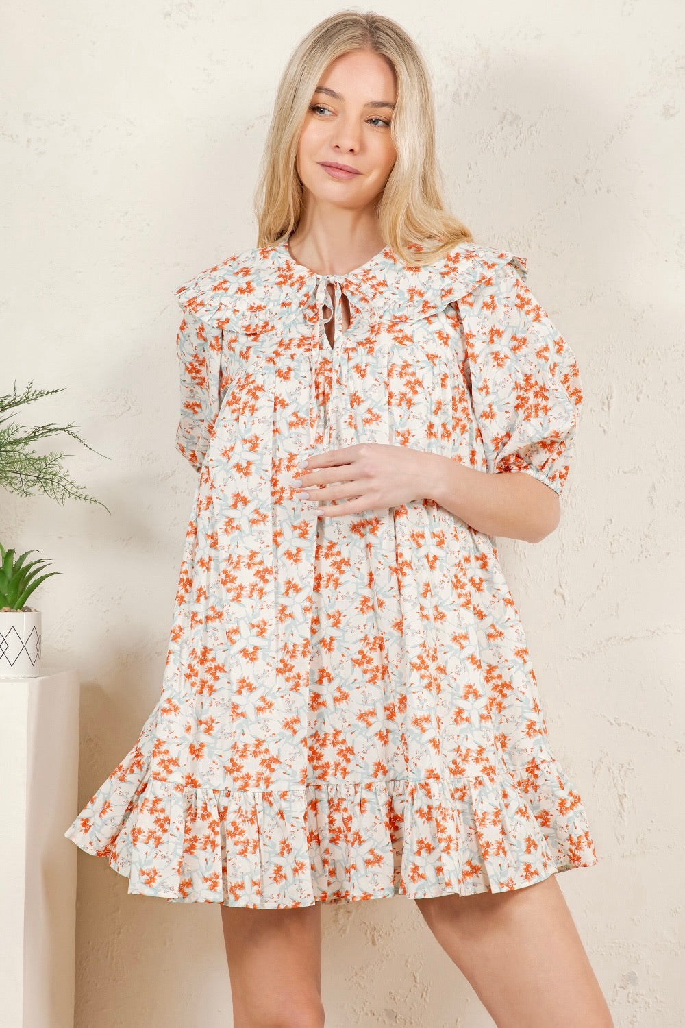 Vintage Ruffle - Collar Smock Mini Dress RD218
