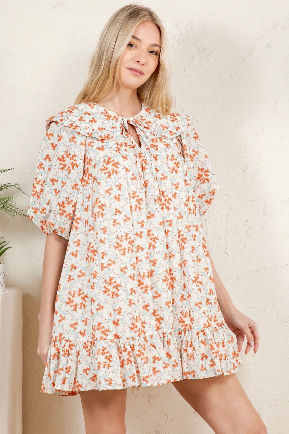 Vintage Ruffle - Collar Smock Mini Dress RD218