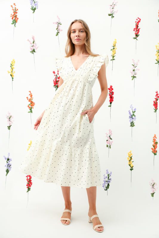 Cora Dress (White Polka)