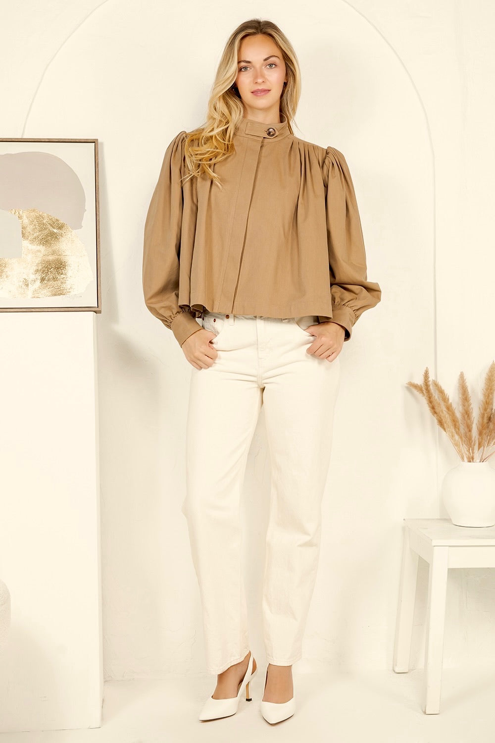 RT169 Cotton Blend Cape Cropped Bomber Jacket