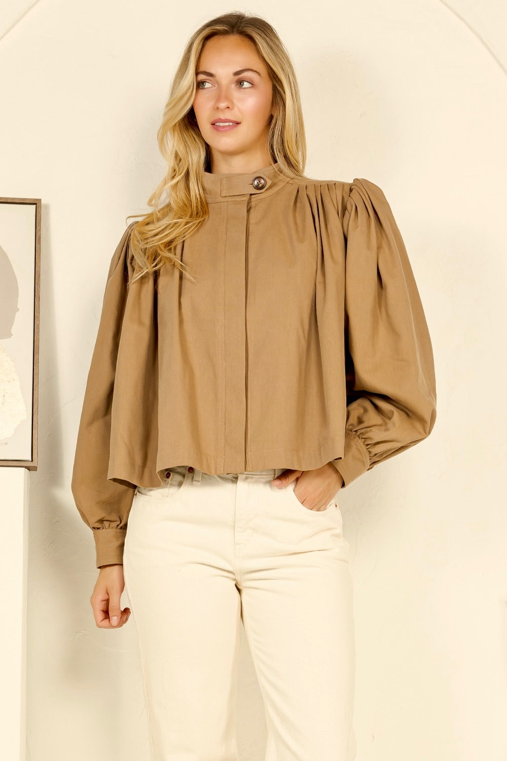 RT169 Cotton Blend Cape Cropped Bomber Jacket