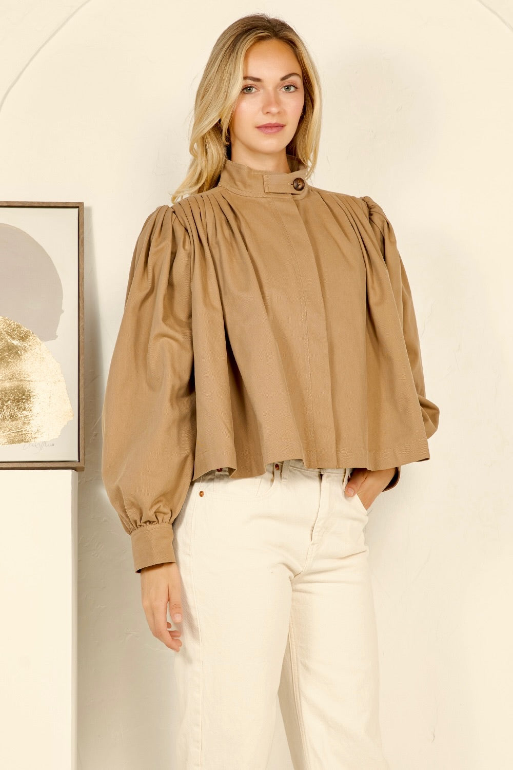 RT169 Cotton Blend Cape Cropped Bomber Jacket