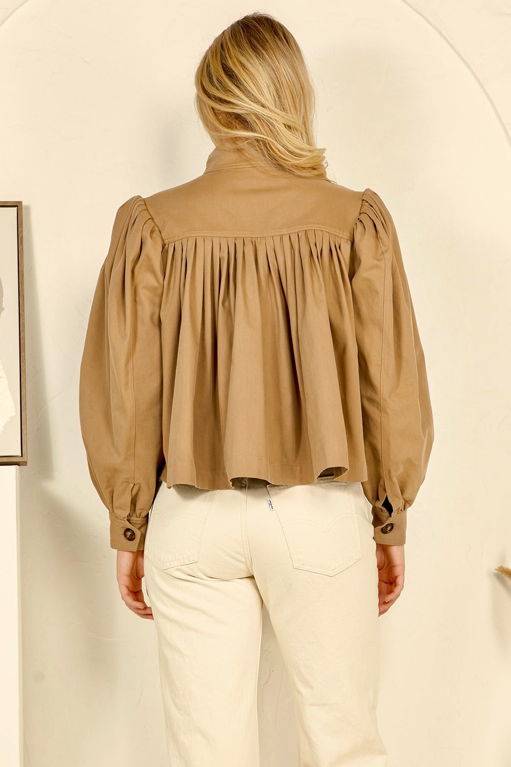 RT169 Cotton Blend Cape Cropped Bomber Jacket